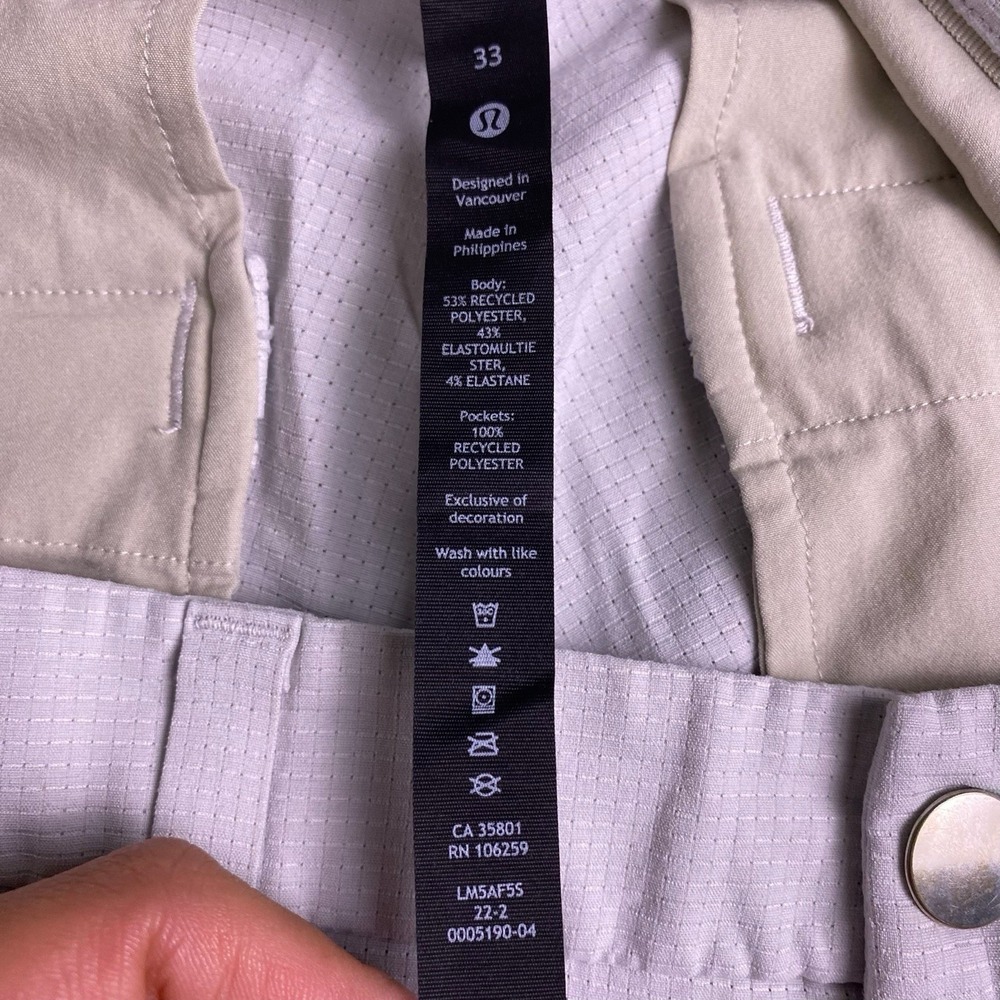 Lululemon Pants 33 (34x30.5) Mens Commision Slim Ventlight White LM5AF5S GUC - Picture 6 of 12